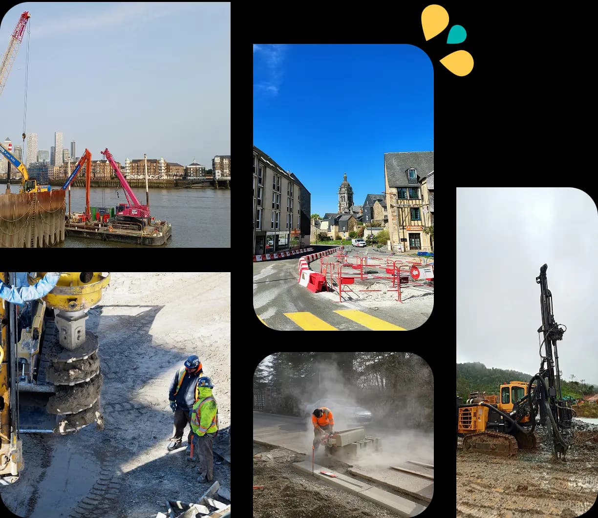 Mosaïque photos des travaux de rabattement de nappes